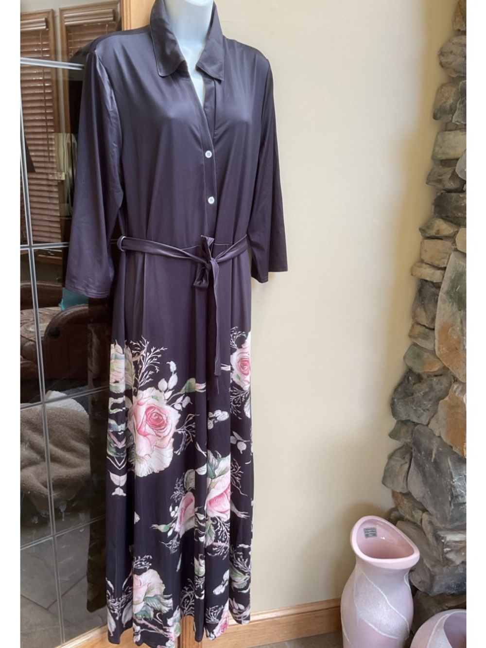 Lily ladies maxi dress with tailored shirt top.
